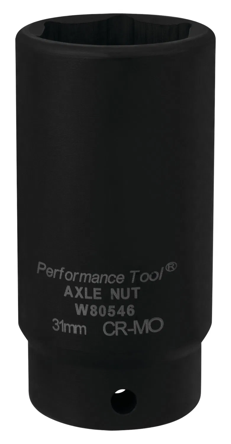 W80546 – PERFORM TOOL Socket, 1/2 Inch Drive 31 Millimeter Metric Front Wheel Drive Axle Nut Socket Black Chrome Moly...